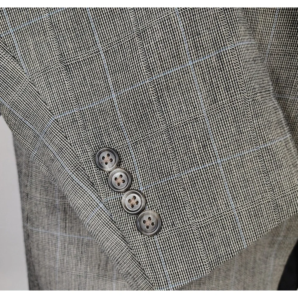 Austin Reed Gray Windowpane Plaid Sport Coat Blazer‎ 44R Worsted Wool Neutral